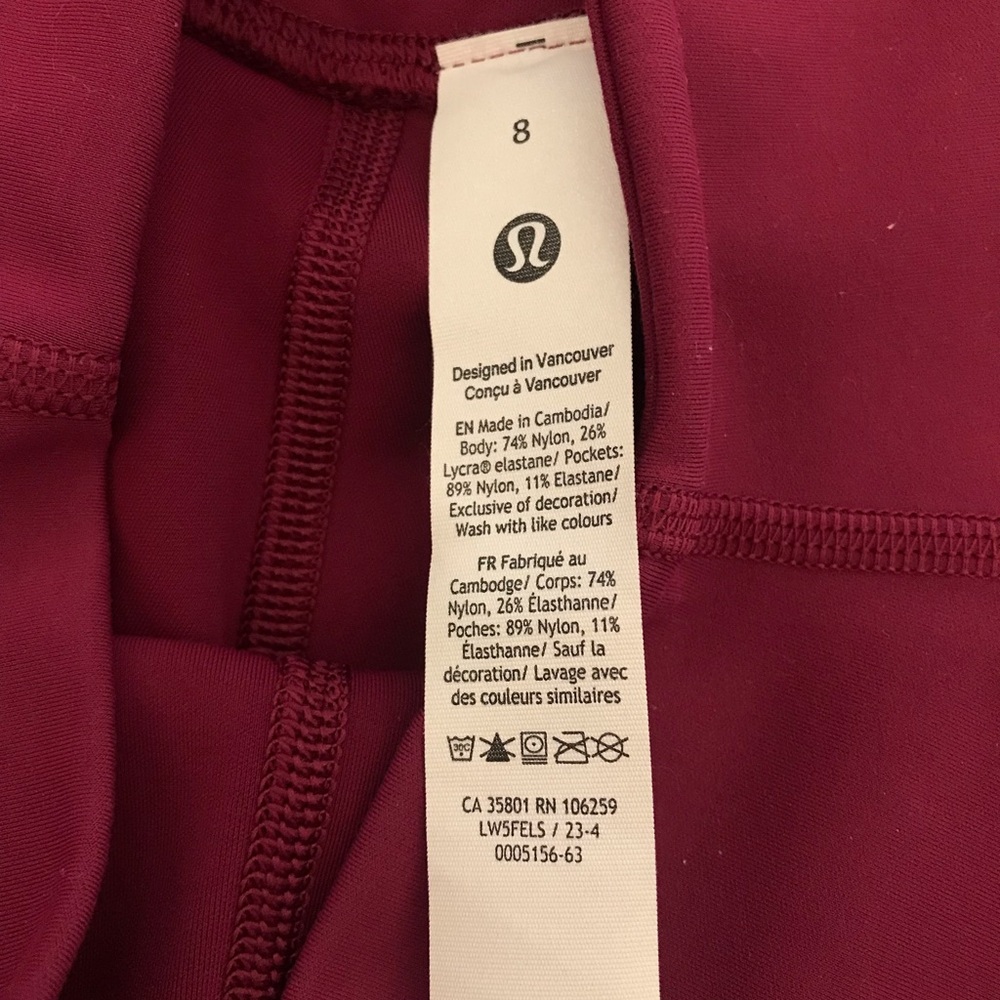 Lululemon High Rise Leggings, Deep Luxe, Size 8 - Picture 7 of 14